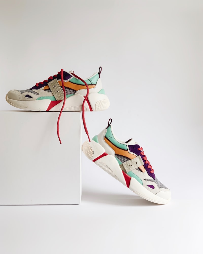 VOLTA pastel multicolor lifestyle sneaker on a pedestal